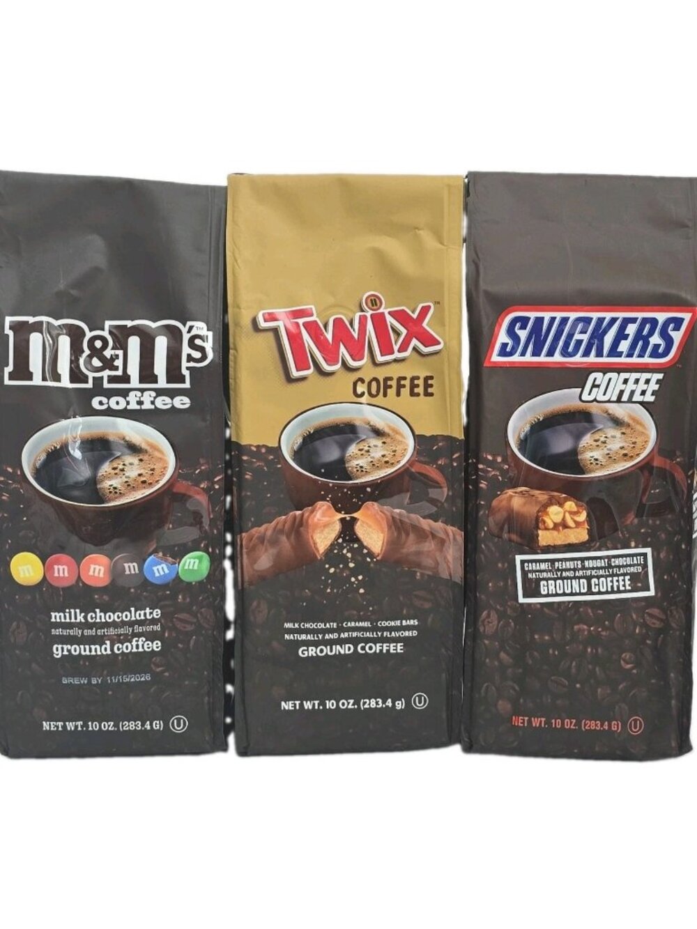 Chocolate Lovers Ground Coffee 3-PACK Trio-Snickers M&M’s Twix Flavored 10oz ea